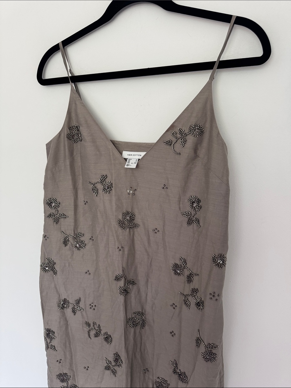 H&M Edition Beaded Spaghetti Strap Slip Dress in Taupe - Size XS - Picture 3 of 9
